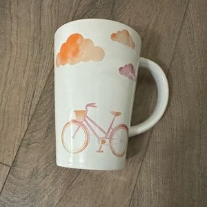 David’s tea perfect mug bicycle orange clouds cup white ceramic drink rare bike